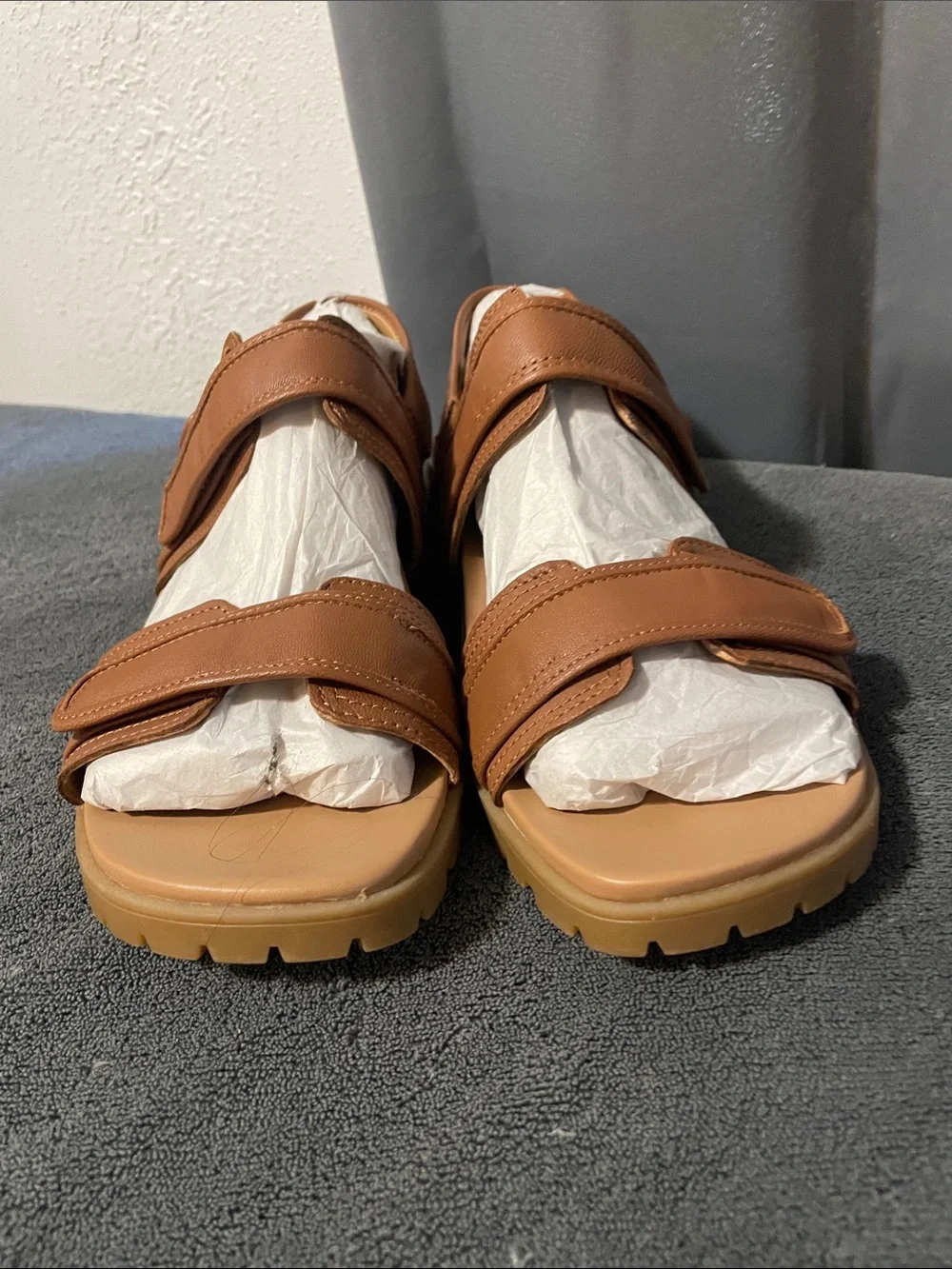 Vionic Brown Leather Double-Strap Adjustable Sandals NWOT